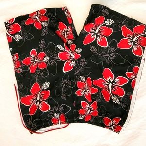Zarabano Swim Trunks Black with red flowers Sz XL